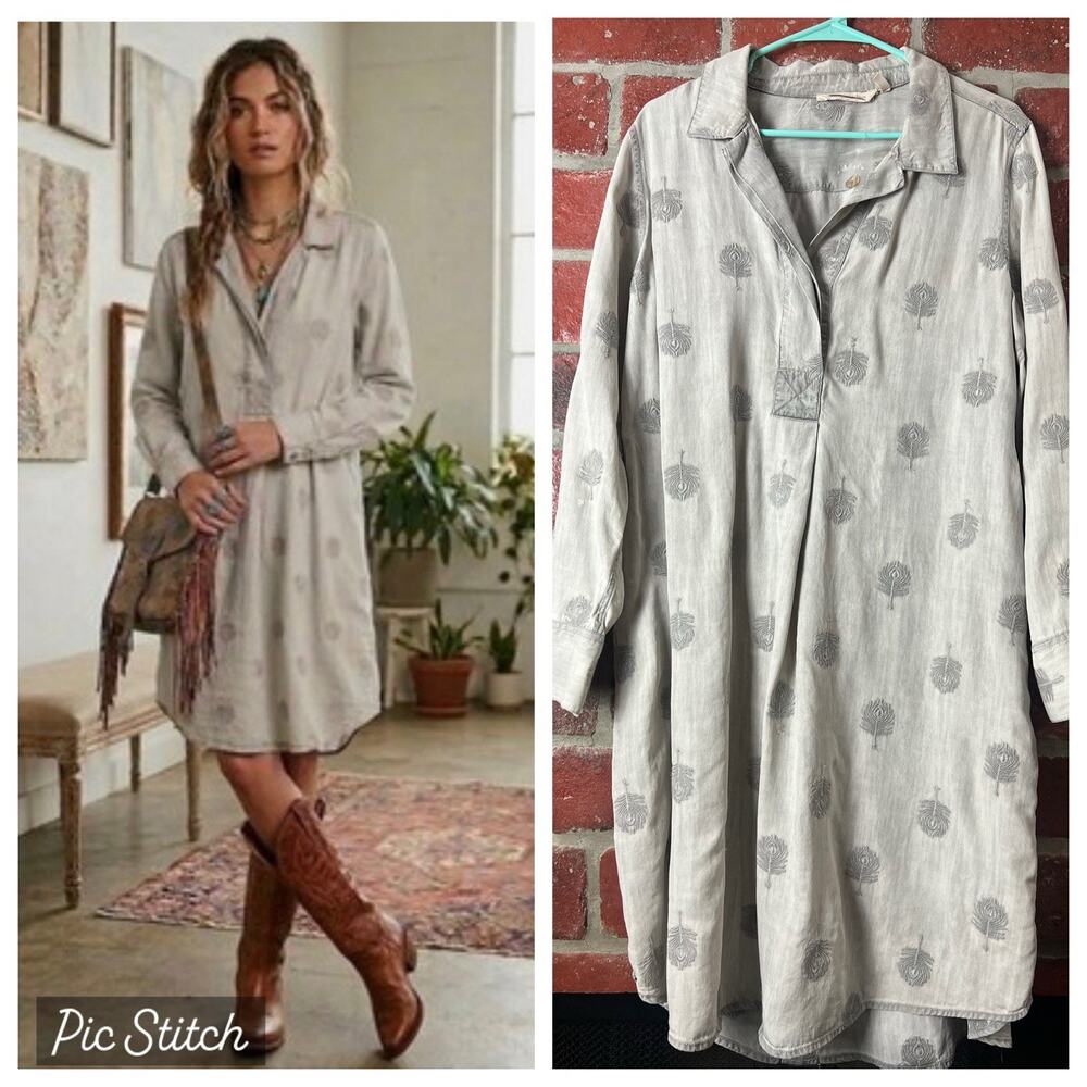 SOFT SURROUNDINGS Paisley Park Tunic Dress Embroidered Feathers Large NWOT